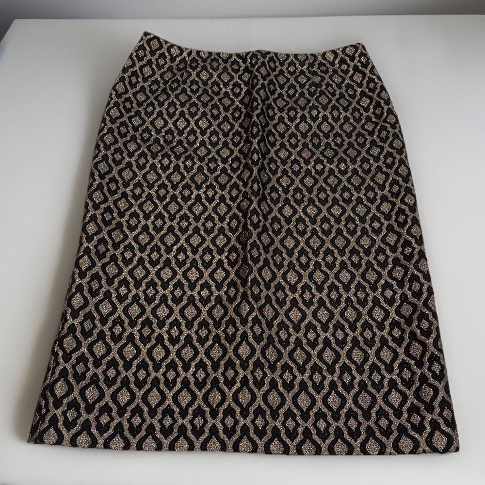 Cato Womens Black/Gold Skirt Size 12 Lined Zip Back Slit Party Party Modern Edgy